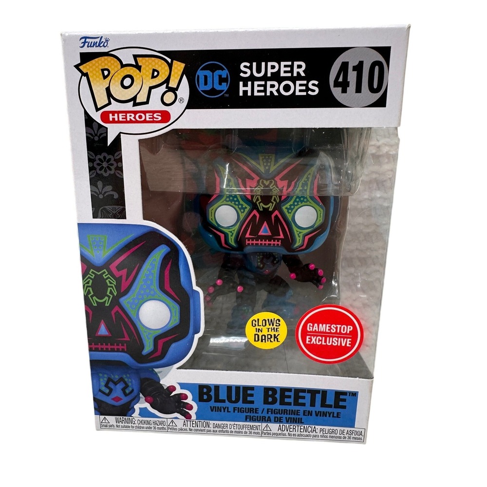 Funko Pop Blue Beetle 410 DC‎ Super Heroes Glow GameStop Exclusive Vinyl Figure